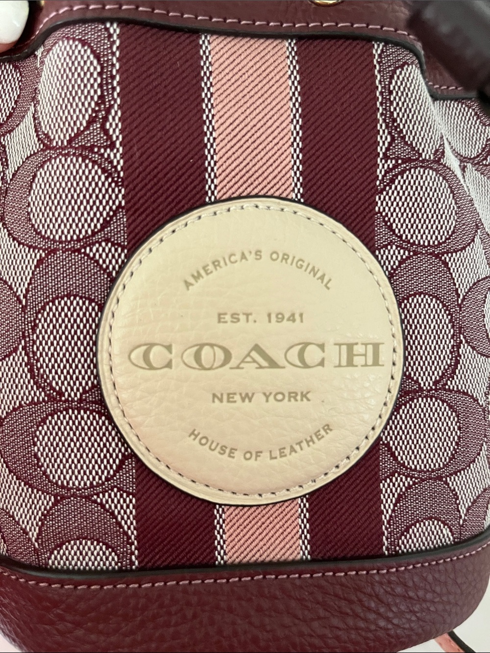 NWOT Coach Mini Dempsey Burgundy Signature Drawstring Bucket Bag - Picture 12 of 12
